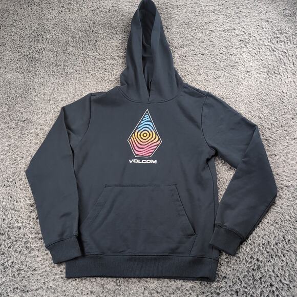 Volcom Hoodie Youth Large Blue Fleece Sweatshirt Pullover Skater Outdoor Casual - Picture 1 of 6